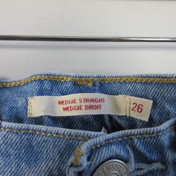 Levi's Wedgie Straight Jeans Women 26 Blue Crop Cotton Button Fly Distressed 570 - Picture 3 of 15